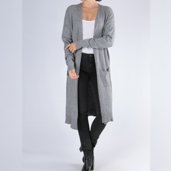 New Italy Long Cardigan Cashmere Sweater Gray Blue - Picture 2 of 7